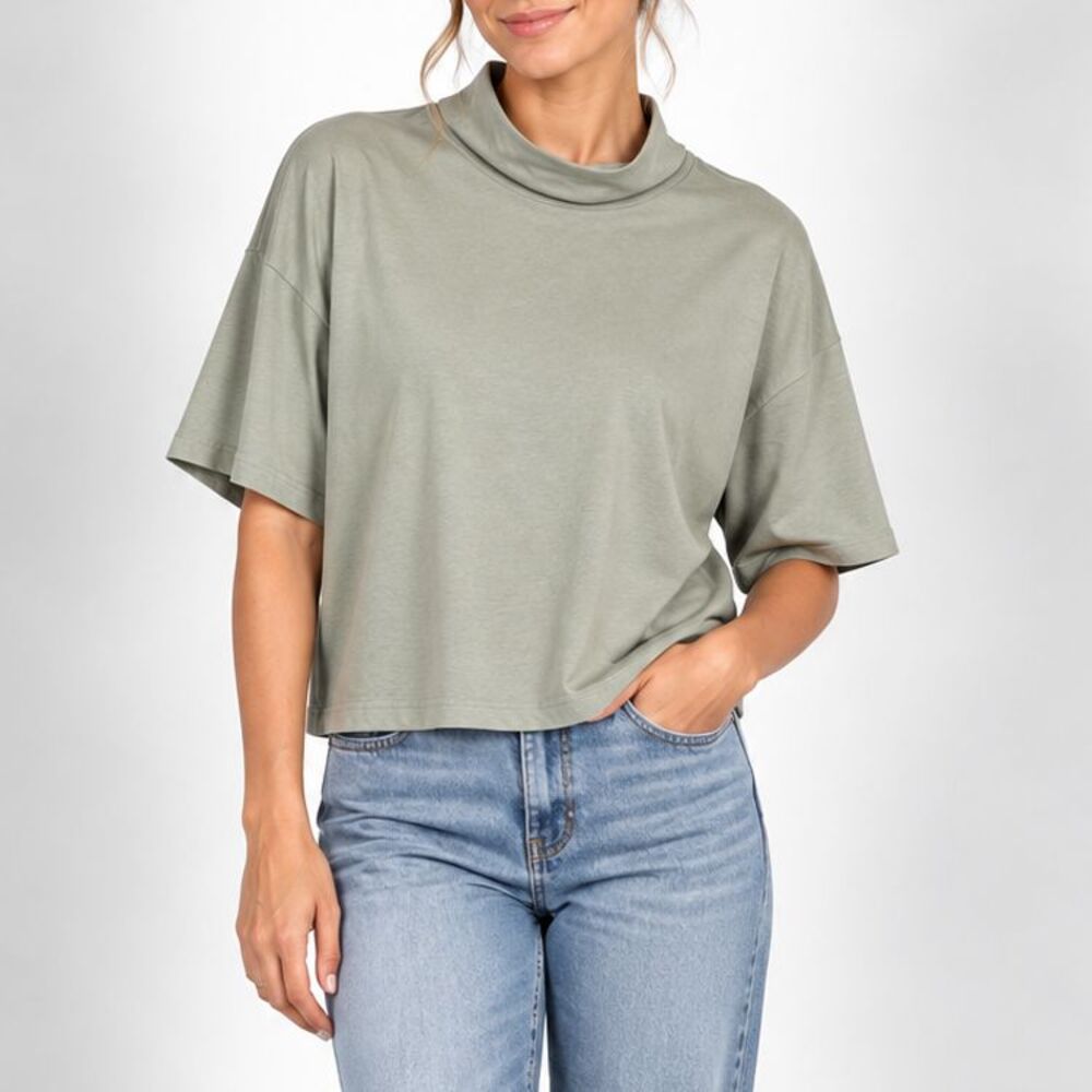 LOFT Sage Green Cowl Neck Boxy Short Sleeve Top Size M